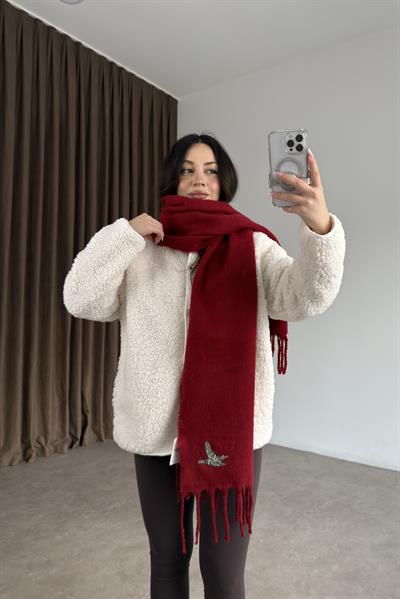 Bymn Taşlı Logolu Kırmızı Atkı