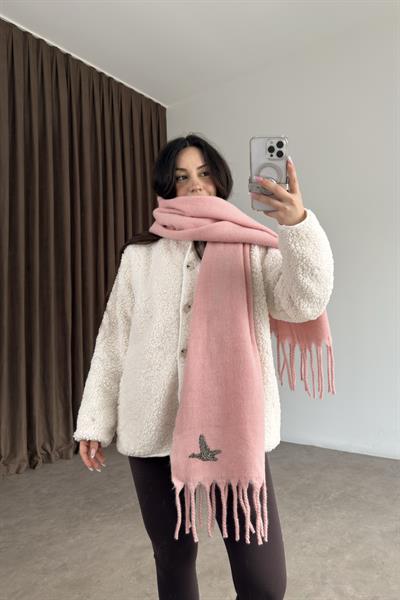 Bymn Taşlı Logolu Pembe Atkı