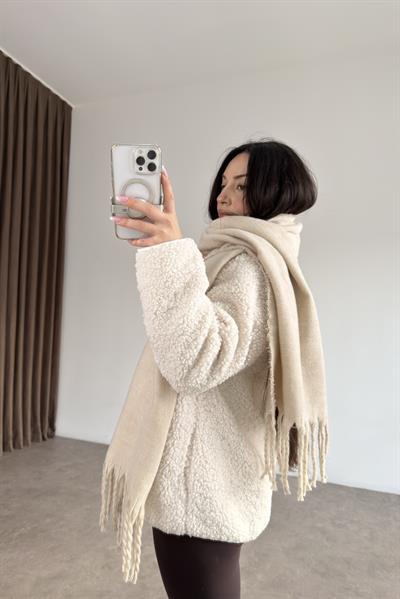 Bymn Taşlı Loogolu Ekru Atkı