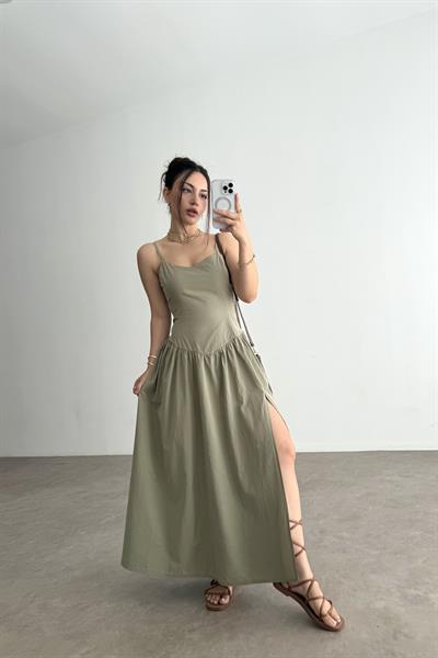 Çağla Sırtı Gipe Detaylı Elbise