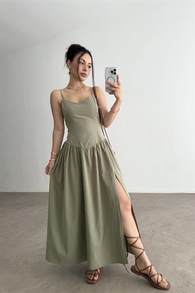 Çağla Sırtı Gipe Detaylı Elbise