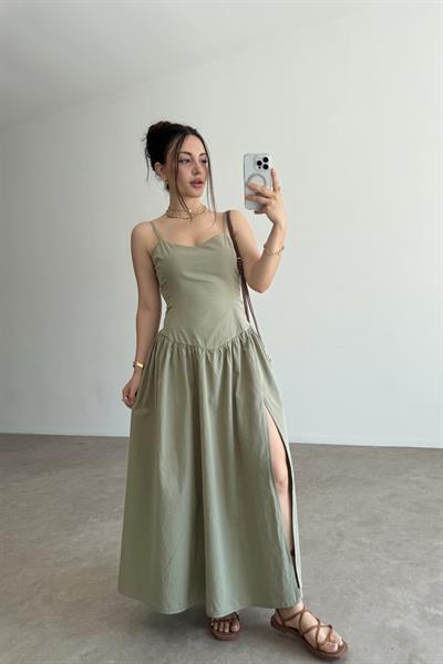 Çağla Sırtı Gipe Detaylı Elbise