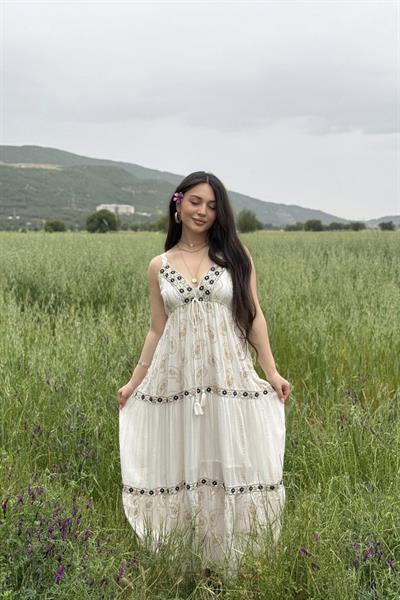 Calista Premium Çiçek işlemeli Elbise