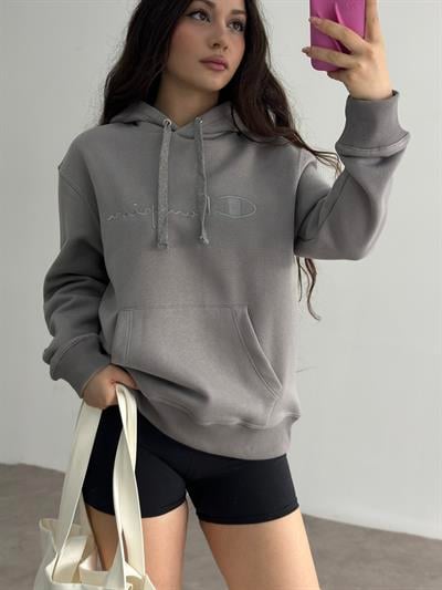 Chmp Kapşonlu Şardonlu Sweatshirt Gri