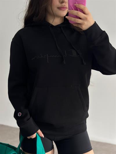 Chmp Kapşonlu Şardonlu Sweatshirt Siyah