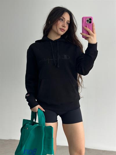 Chmp Kapşonlu Şardonlu Sweatshirt Siyah