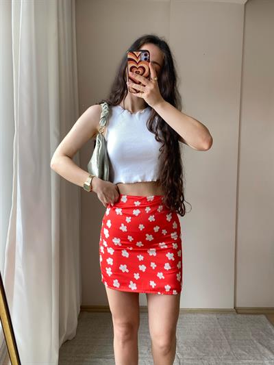 Çiçek Desenli Mini Etek