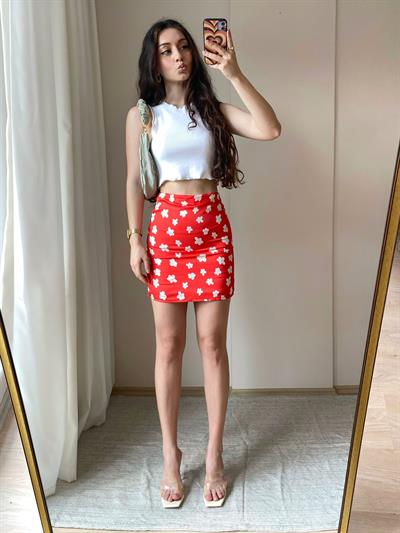 Çiçek Desenli Mini Etek