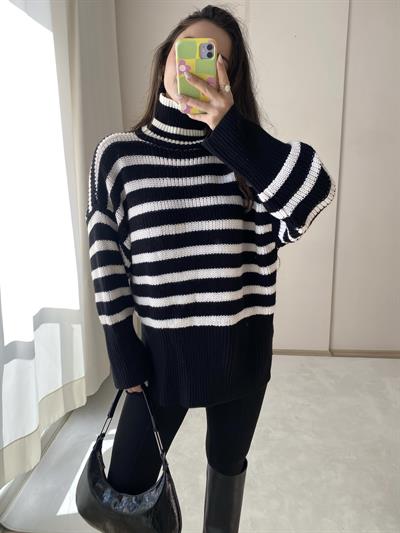 Çizgili Balıkçı Yaka Kazak