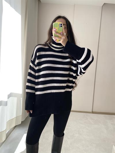 Çizgili Balıkçı Yaka Kazak