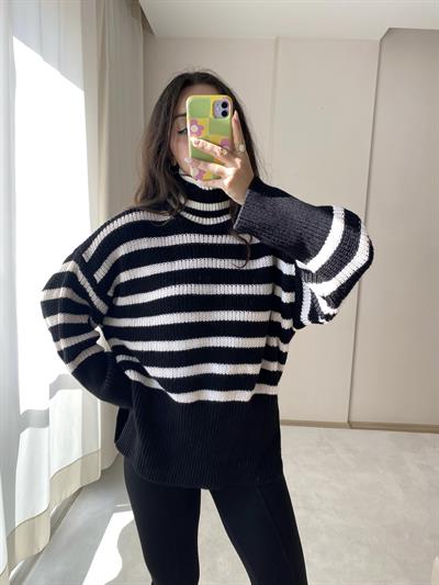 Çizgili Balıkçı Yaka Kazak