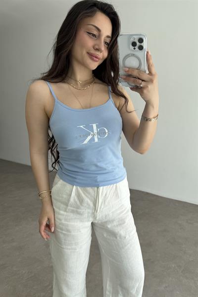 CK Baskılı Askılı Atlet Bebek Mavi