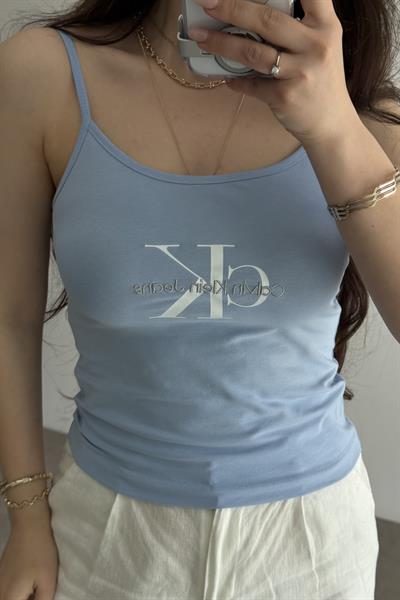 CK Baskılı Askılı Atlet Bebek Mavi