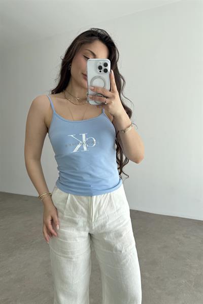 CK Baskılı Askılı Atlet Bebek Mavi