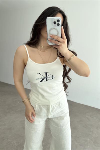 CK Baskılı Askılı Atlet Beyaz