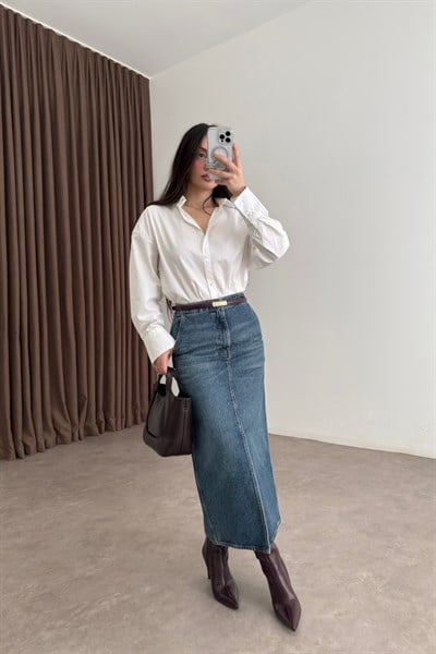 Ck Orj. Denim Midi Etek  