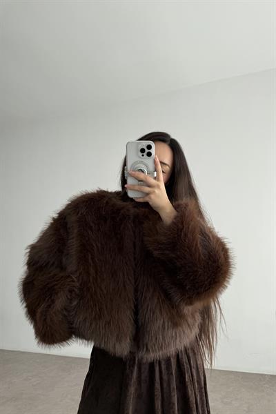 Clara Sıfır Yaka Premium Acı Kahve Kürk