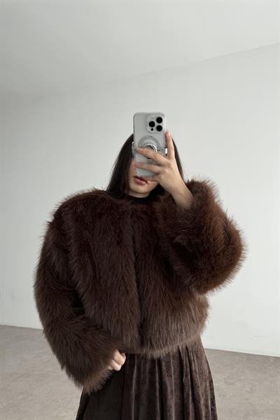 Clara Sıfır Yaka Premium Acı Kahve Kürk