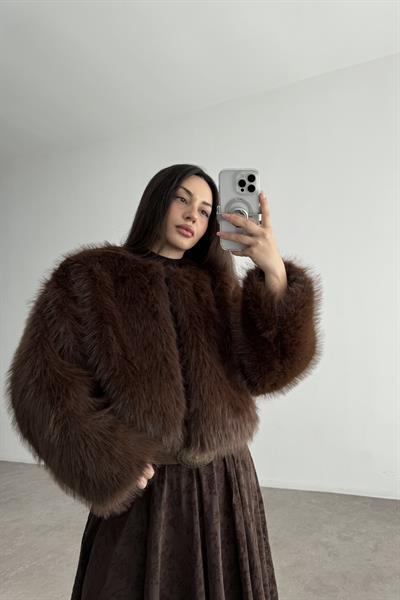 Clara Sıfır Yaka Premium Acı Kahve Kürk