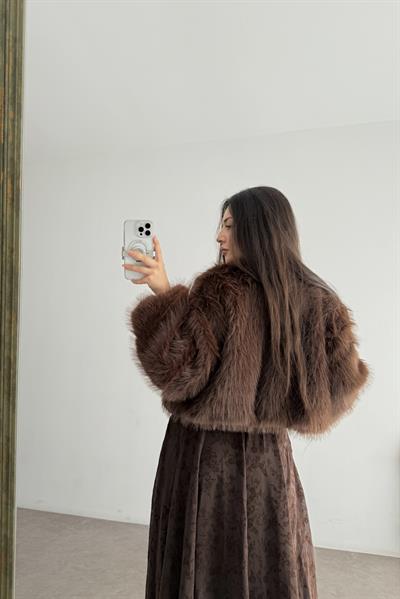 Clara Sıfır Yaka Premium Acı Kahve Kürk