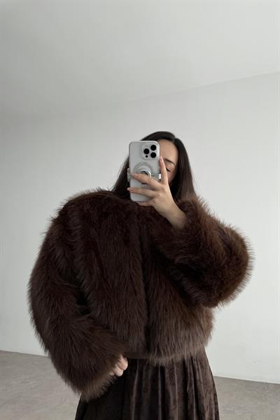 Clara Sıfır Yaka Premium Acı Kahve Kürk