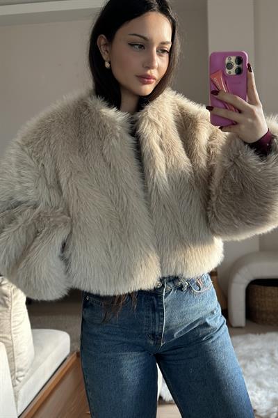 Clara Sıfır Yaka Premium Kürk Taş