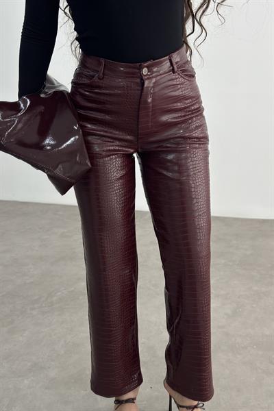 Crocodile Deri Pantolon Bordo