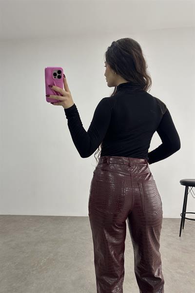 Crocodile Deri Pantolon Bordo