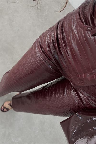 Crocodile Deri Pantolon Bordo
