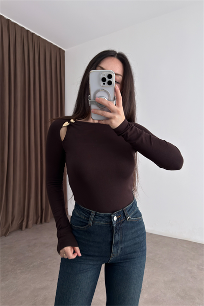 Damla Toka Detaylı Kahve Bluz