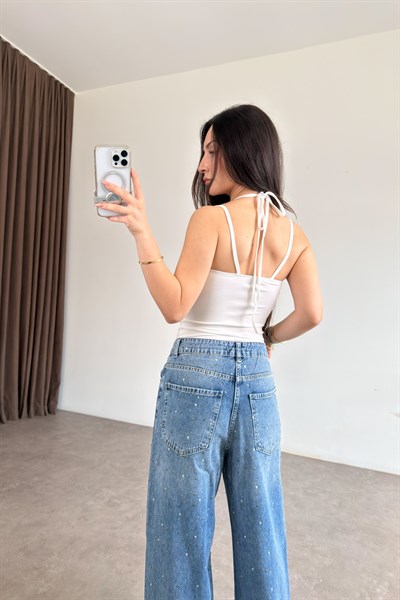 Dantel Detaylı Askılı Beyaz Body