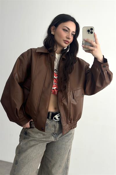 Deri Bomber Ceket Kahve