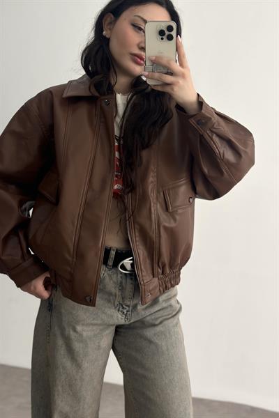 Deri Bomber Ceket Kahve