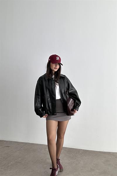 Deri Bomber Ceket Siyah