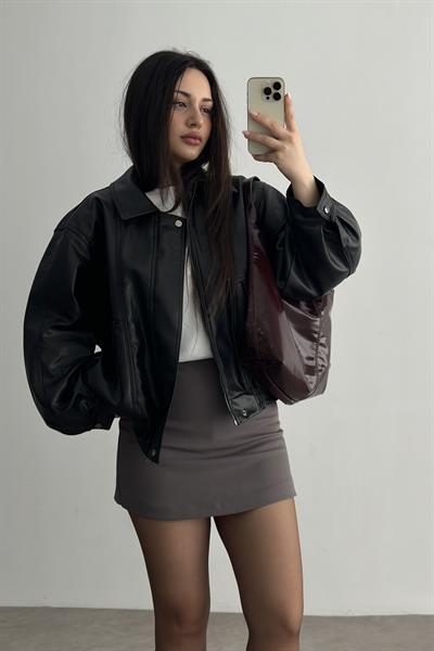 Deri Bomber Ceket Siyah