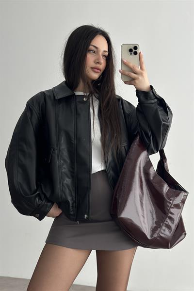 Deri Bomber Ceket Siyah