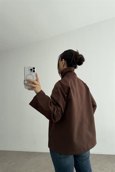 Dik Yakalı Premium Kalite Kısa Kahve Trençkot