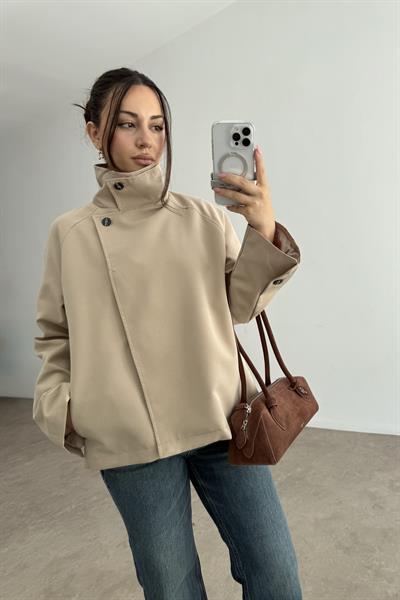 Dik Yakalı Premium Kalite Kısa Taş Trençkot