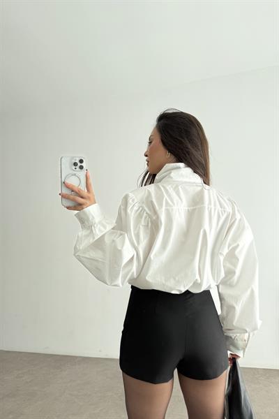 Dik Yakalı Vatkalı Pamuk Gömlek Beyaz 