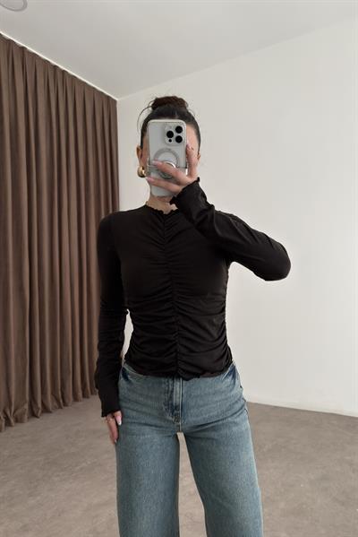 Dilvin Büzgülü Koyu Kahve Bluz 