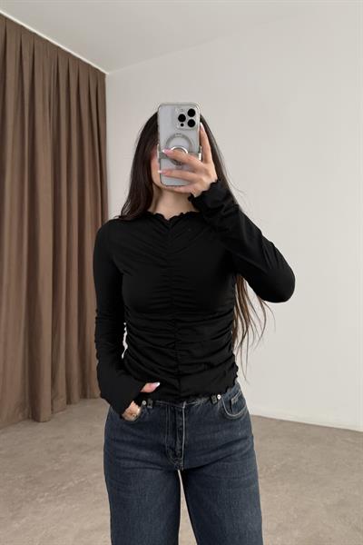 Dilvin Büzgülü Siyah Bluz 