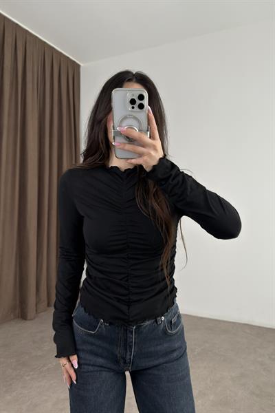 Dilvin Büzgülü Siyah Bluz 