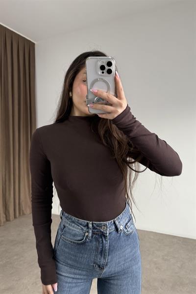 Dilvin Yarım Balıkçı Yaka Kahve Body