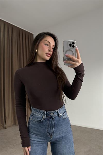 Dilvin Yarım Balıkçı Yaka Kahve Body