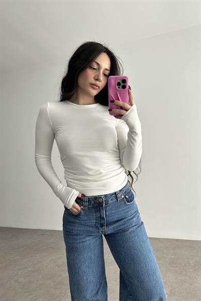 Drapeli Kaşmir Pamuk Düz Basic Beyaz