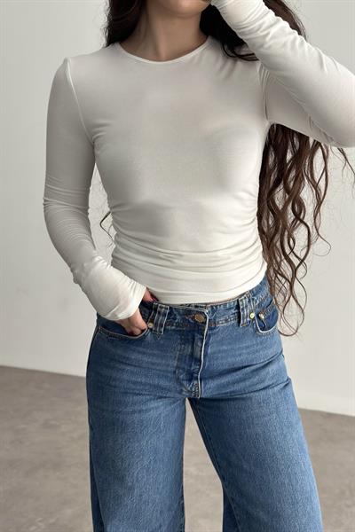 Drapeli Kaşmir Pamuk Düz Basic Beyaz