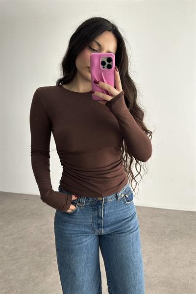 Drapeli Kaşmir Pamuk Düz Basic Kahve