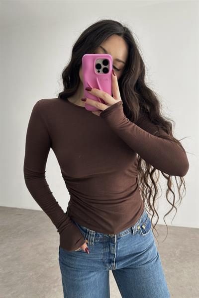 Drapeli Kaşmir Pamuk Düz Basic Kahve