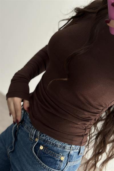 Drapeli Kaşmir Pamuk Düz Basic Kahve