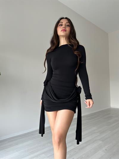 Drapeli Rosie Siyah Elbise